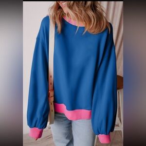 Women's Blue Pullover Sweatshirt with Pink Trim NWOT